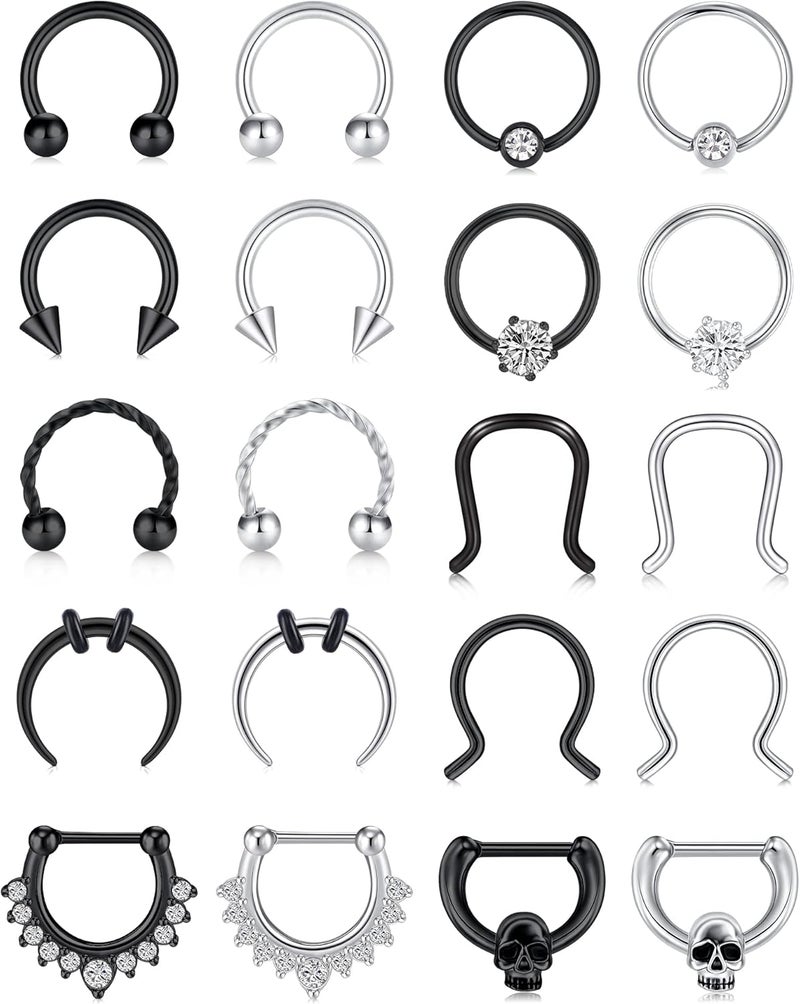 Mayhoop 16G 20Pcs Surgical Steel Nose Rings Septum Rings Captive Bead Rings Horseshoe Piercing Jewelry Cartilage Helix Daith Tragus Earring Hoop Lip Hinged Seamless Nose Hoop Ring for Women Men - Image 1